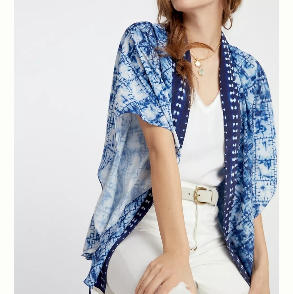 Anthropologie Tate Blue/white Tie-dye Kimono
